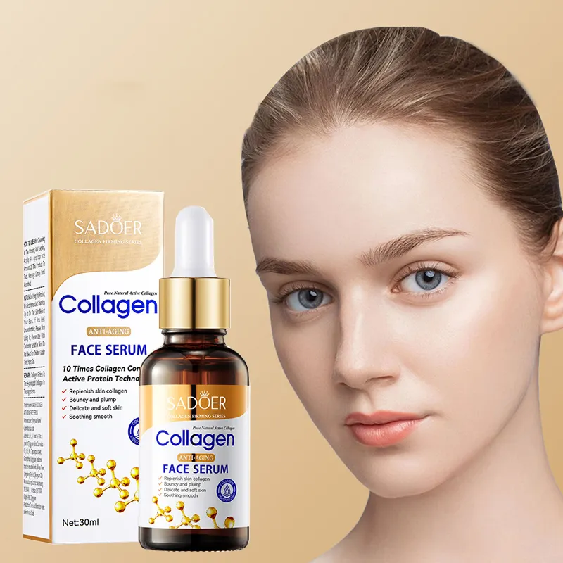 Sadoer 4 in 1 Set of Collagen Anti Aging Cleanser + Vitamin C Lip Balm + Collagen Cream Anti Aging + Collagen Serum, Anti Aging Face Serum, Moisturizing, Fade Wrinkles, Fade Fine Likes, hydrating