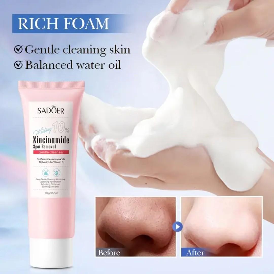 2 in 1, SADOER Niacinamide Spot Removal Repair Serum + 10% Niacinamide Spot Removal Gentle  Cleanser with Vitamin C Tranexamic Acid, Ceramide and Alpha Arbutin for Whitening Lightening Pigmentation,