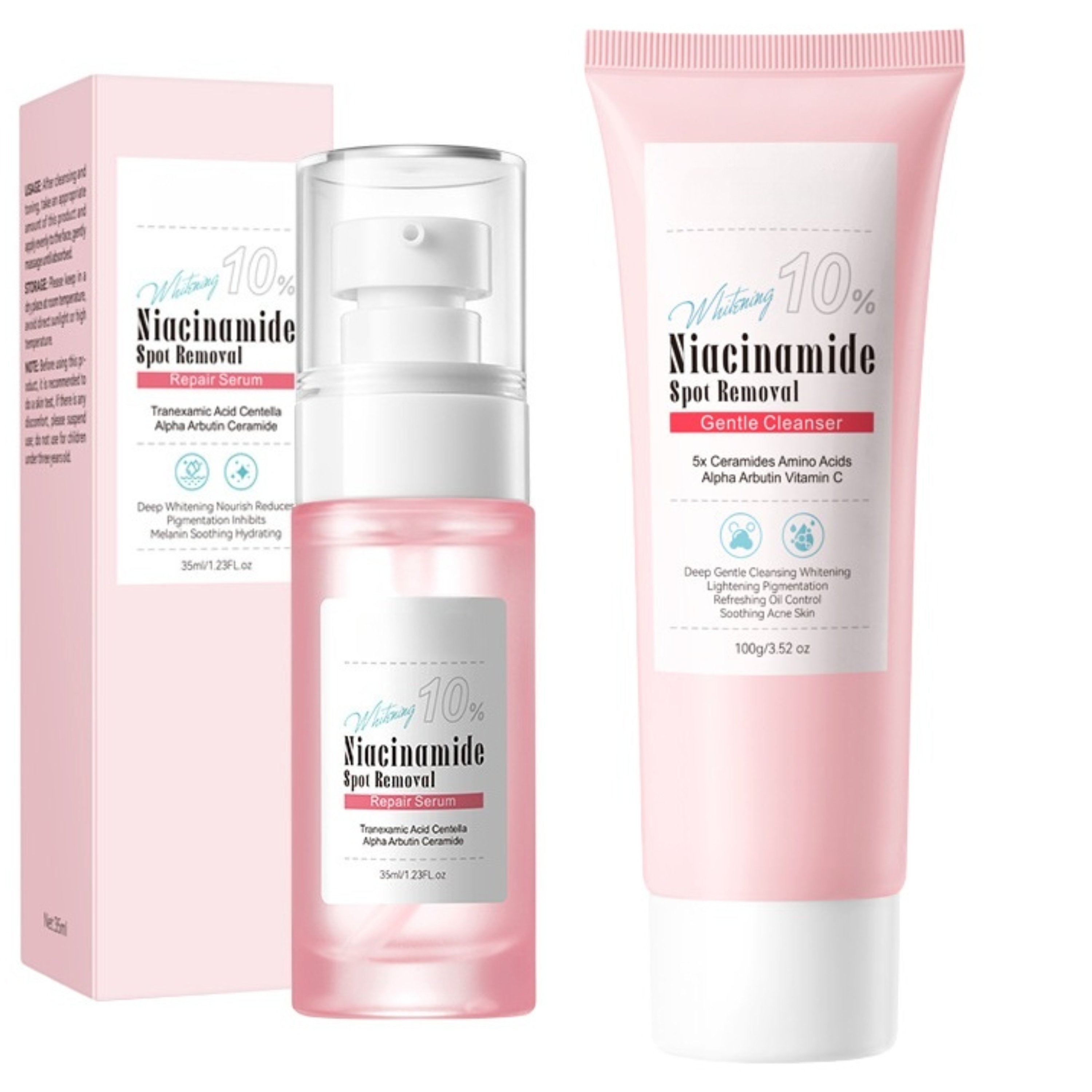 2 in 1, SADOER Niacinamide Spot Removal Repair Serum + 10% Niacinamide Spot Removal Gentle  Cleanser with Vitamin C Tranexamic Acid, Ceramide and Alpha Arbutin for Whitening Lightening Pigmentation,
