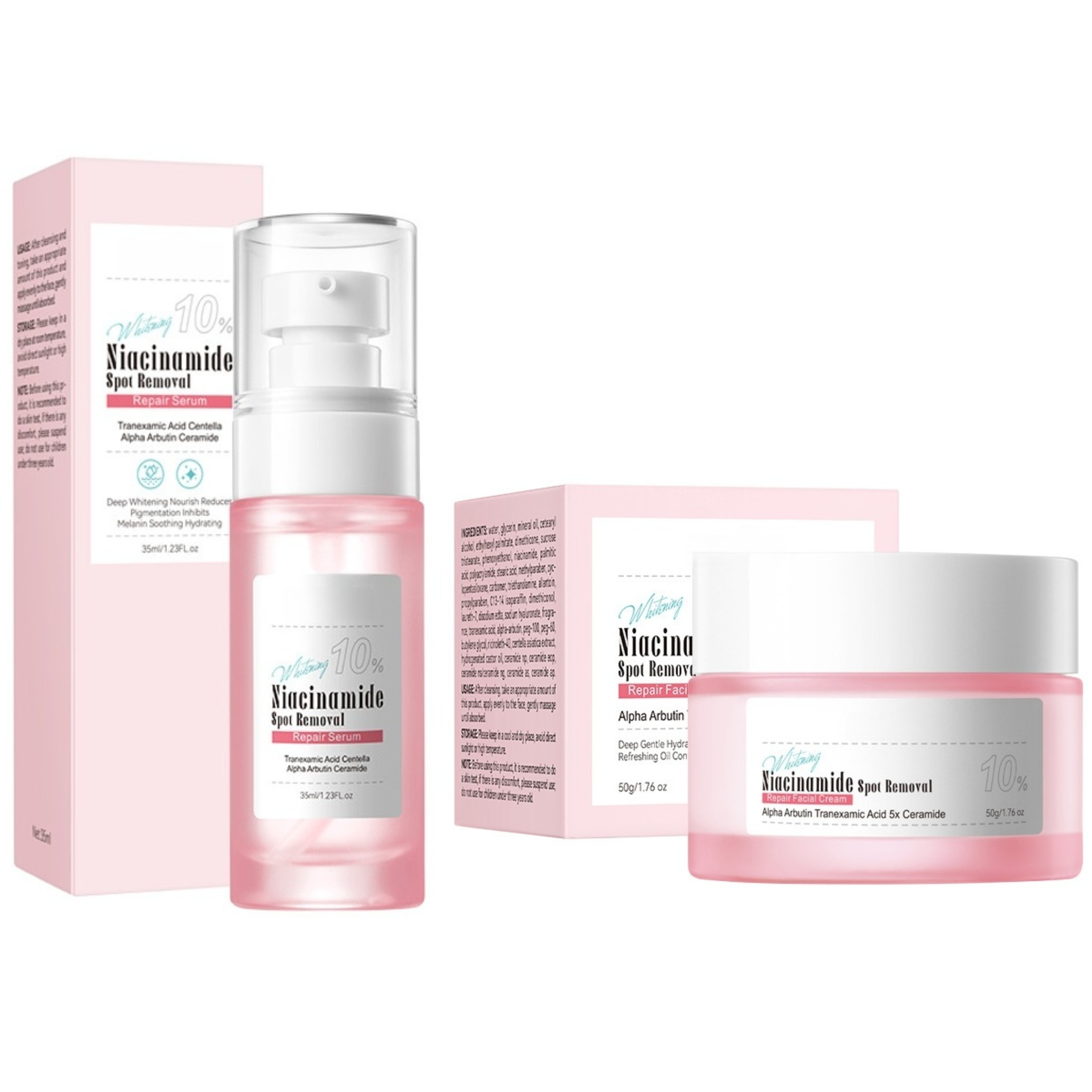 2 in 1, SADOER  Niacinamide Spot Removal Repair Serum + 10% Niacinamide Spot Removal Repair Face Cream with Tranexamic Acid, Ceramide and Alpha Arbutin Like Vitamin C Lightening Pigmentation,Whitening