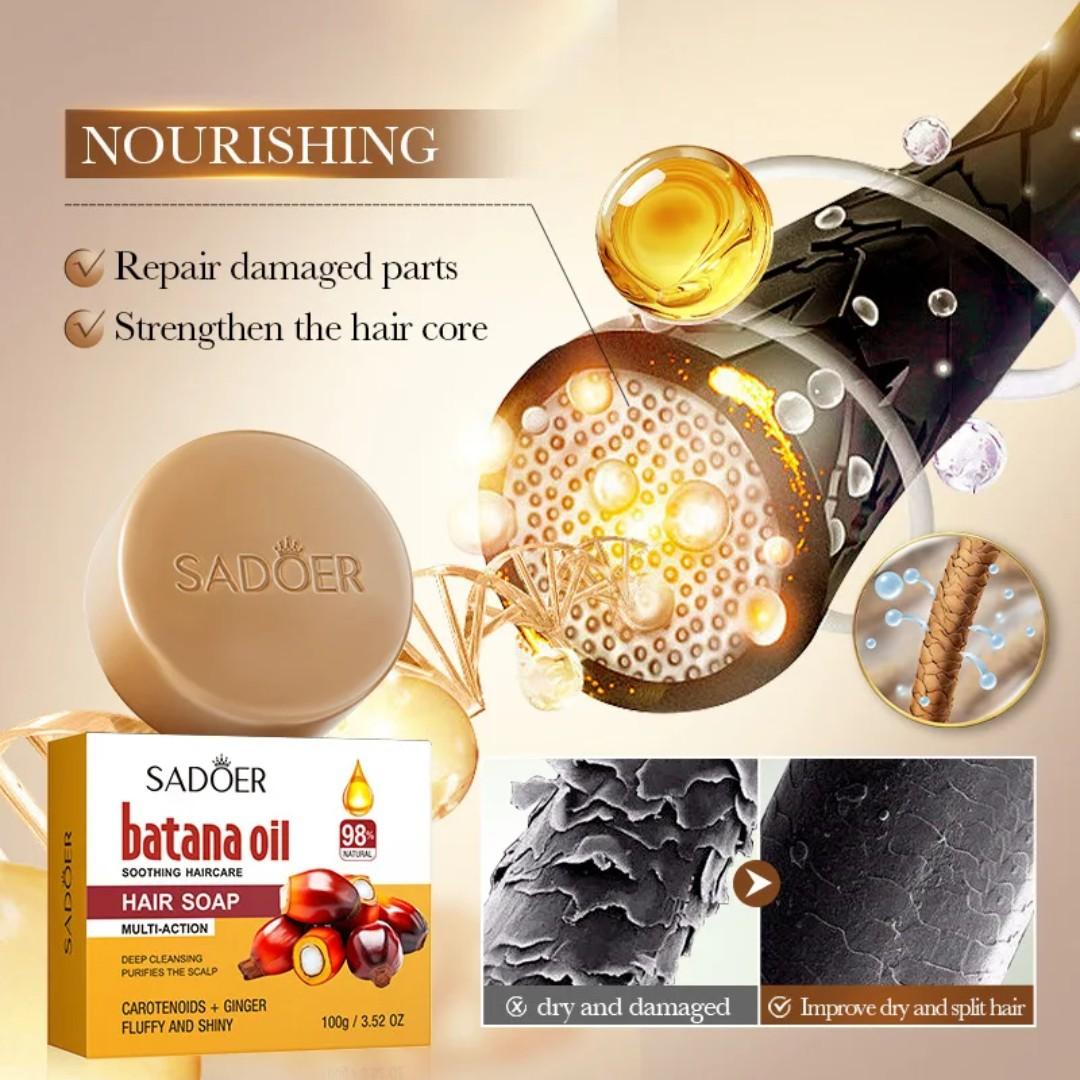 SADOER Batana Oil 4 in 1 Set, Batana Oil Essential Oil + Batana Oil  Dense Hair Oil + Batana Oil Hair Spray + Batana Oil Hair Soap for Hair Repair, Hair Nourishment, Prevent Split Ends