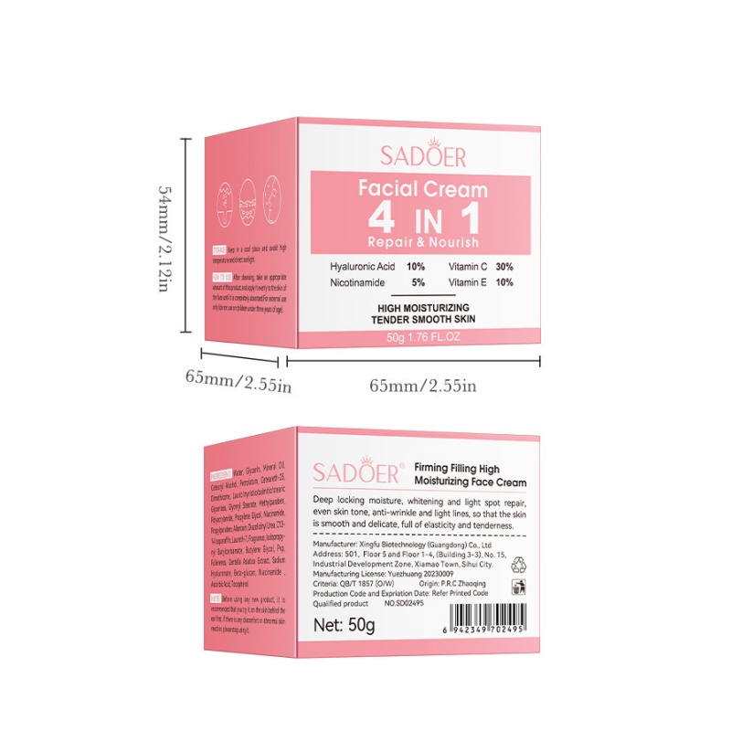 Sadoer 3 in 1 Set of 4 in 1 Face Serum + Repair & Nourish  Face Cream,+ Cleanser Contains Vitamin C, Nicotinamide (Niacinamide) Hyaluronic and Vitamin E, Purify Skin, Brighten, Moisturizing,