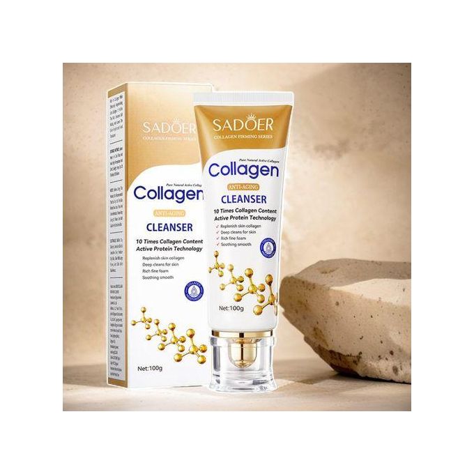 Sadoer 4 in 1 Set of Collagen Anti Aging Cleanser + Vitamin C Lip Balm + Collagen Cream Anti Aging + Collagen Serum, Anti Aging Face Serum, Moisturizing, Fade Wrinkles, Fade Fine Likes, hydrating
