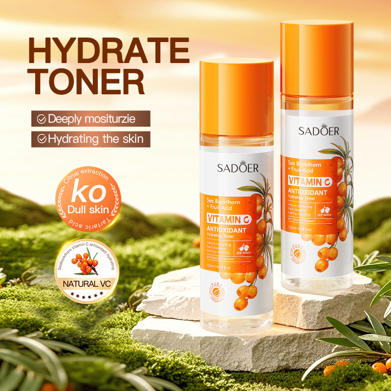 Sadoer 5 in 1 Set, 3%  Salicylic Acid Acne Repair Cream + Amino Acid Gentle Cleanser + Sea Buckthorn Vitamin C Face Toner + Acne Repair Serum + Sunscreen SPF 50, Acne Repair, Soothing, Repair