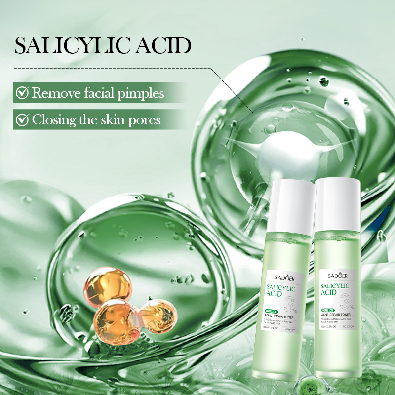 Sadoer 5 in 1 Set, 3%  Salicylic Acid Acne Repair Cream + Amino Acid Gentle Cleanser + Acne Repair Toner with Niacinamide + Acne Repair Serum like Vitamin C + Sunscreen SPF 50, Acne Repair, Soothing