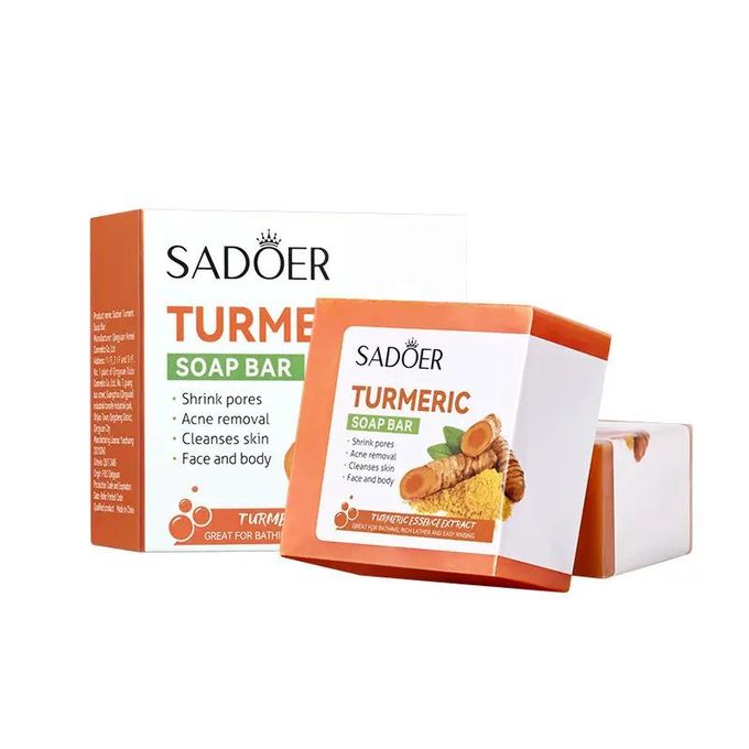 SADOER 3 Pieces Turmeric Face Soap, Sadoer Tumeric SoapLike Vitamin C, Anti Acne Soap, Skin Moisturizing, Deep Cleansing, Acne Removal, Skin Repair Face & Body Tumeric Soap