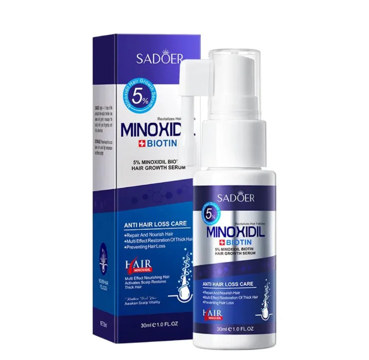 SADOER 5% Minoxidil + Biotin Hair Growth Serum Spray 30ml - Anti Hair Loss Care Treatment for Men & Women (Beard & Hair Regrowth)