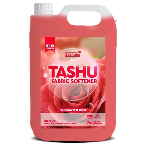 5L Tashu Fabric Softener & Conditioner softens fabrics, reduces wrinkles, helps protect clothes from fading and stretching, and leaves them feeling fresh with a long-lasting fragrance.