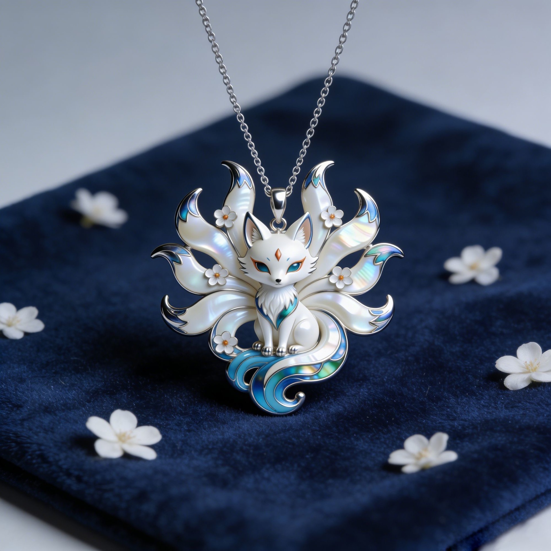 Lucky Nine-Tailed Fox Necklace for Women – Cute Enamel Fox Charm | Symbol of Love & Wisdom | Perfect Birthday & Anniversary Gift for Girlfriend,Blue & White Statement Necklace,Zawadi ya Kike ya Kipeke