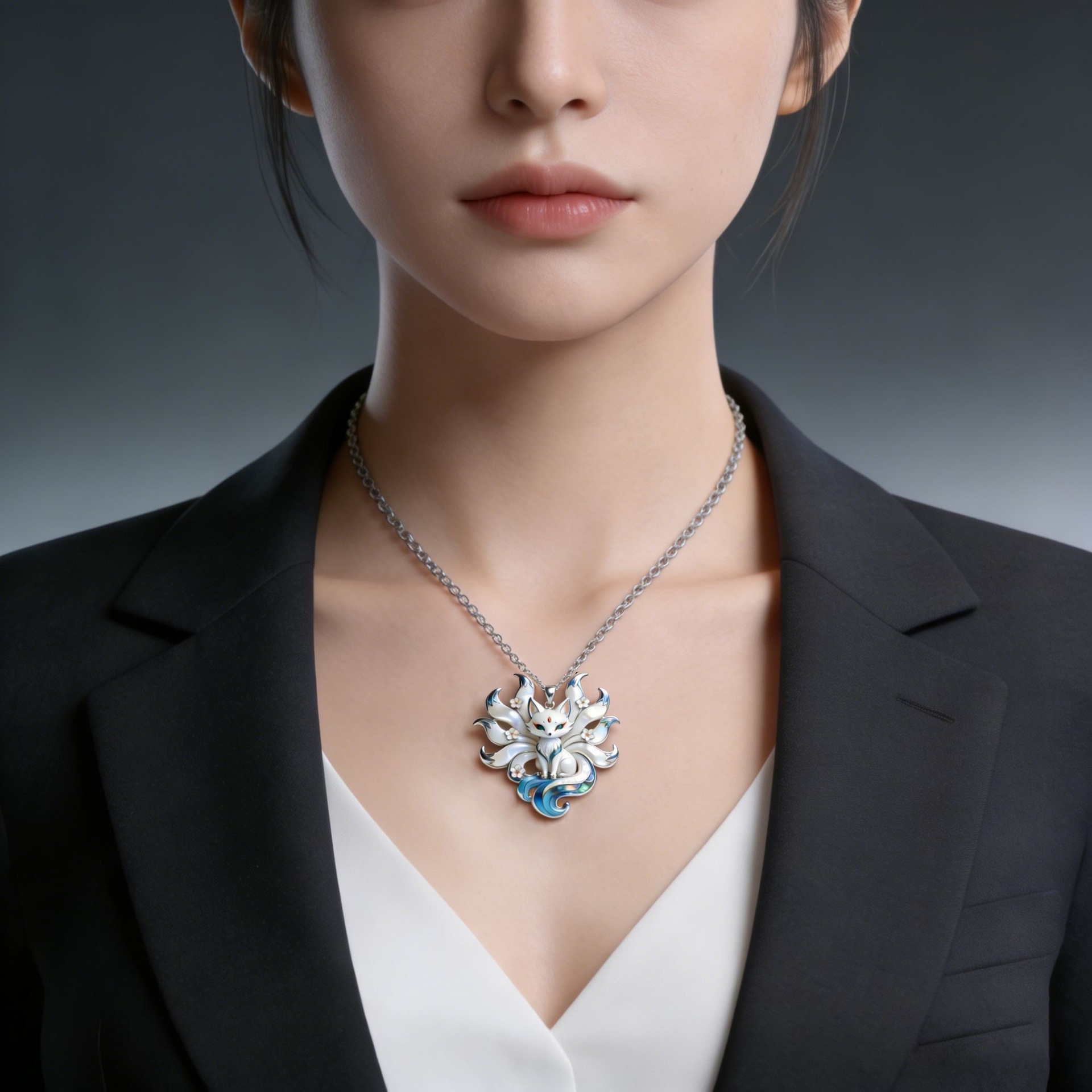 Lucky Nine-Tailed Fox Necklace for Women – Cute Enamel Fox Charm | Symbol of Love & Wisdom | Perfect Birthday & Anniversary Gift for Girlfriend,Blue & White Statement Necklace,Zawadi ya Kike ya Kipeke
