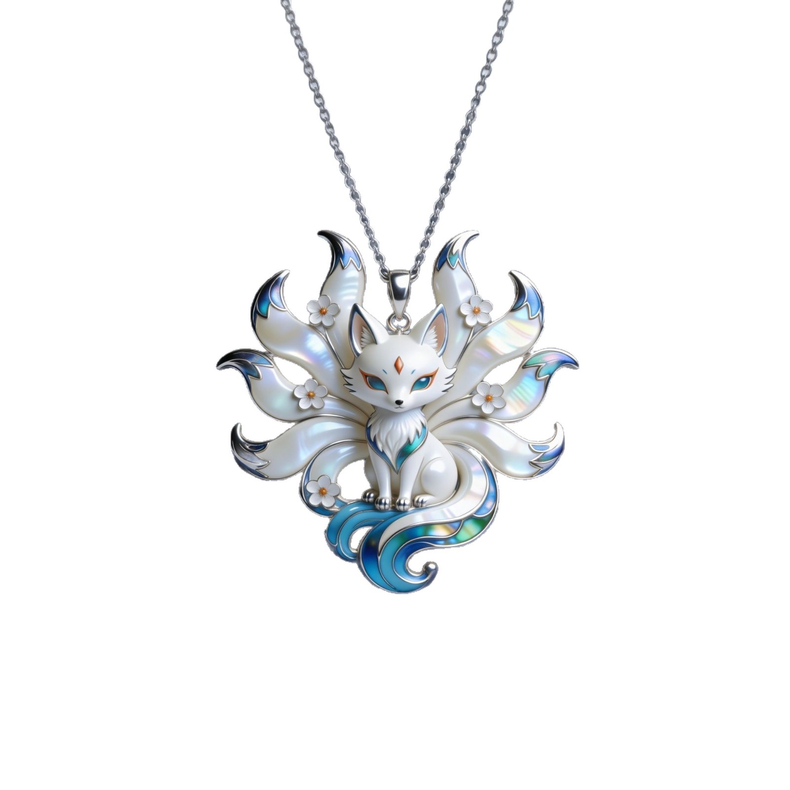 Lucky Nine-Tailed Fox Necklace for Women – Cute Enamel Fox Charm | Symbol of Love & Wisdom | Perfect Birthday & Anniversary Gift for Girlfriend,Blue & White Statement Necklace,Zawadi ya Kike ya Kipeke
