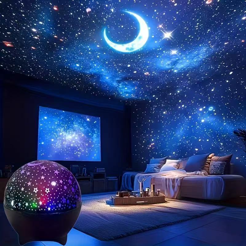 Sound Activated Star Moon Projector Light – USB Powered RGB Night Lamp for Kids Bedroom, Music Sync Flashing Effect | Taa ya Watoto ya Nyota na Mwezi (Star & Moon Kids Light)
