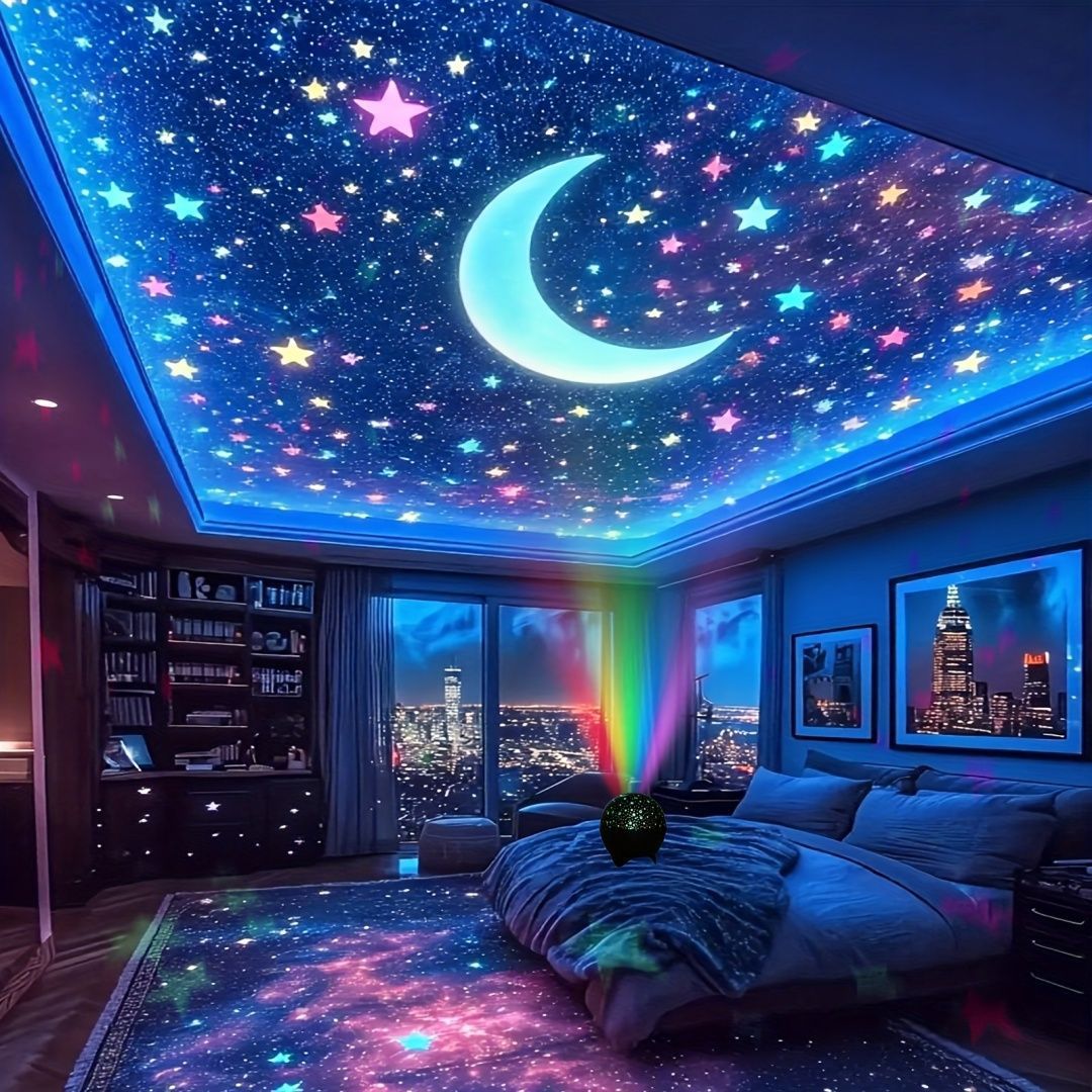 Sound Activated Star Moon Projector Light – USB Powered RGB Night Lamp for Kids Bedroom, Music Sync Flashing Effect | Taa ya Watoto ya Nyota na Mwezi (Star & Moon Kids Light)