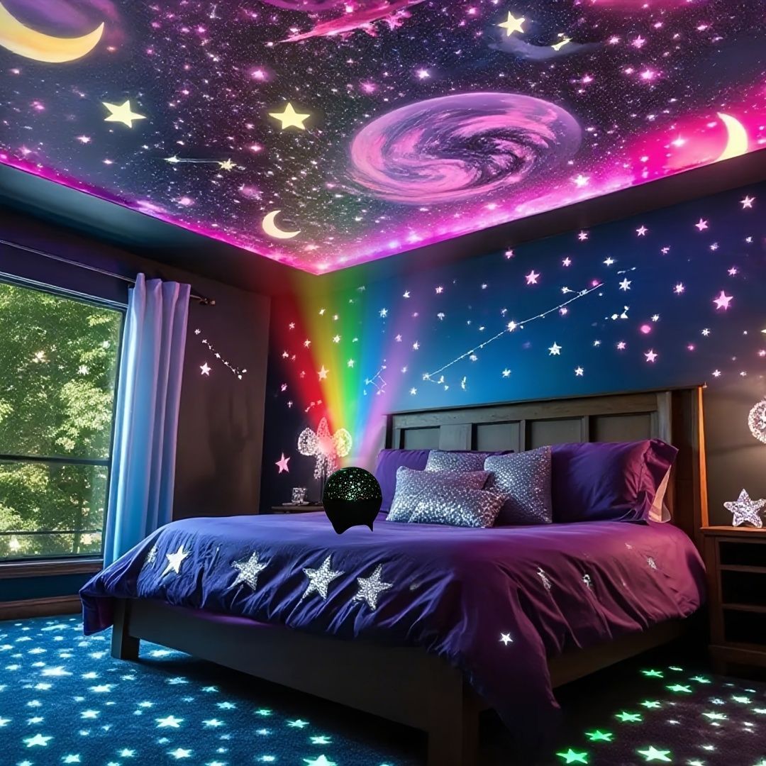 Sound Activated Star Moon Projector Light – USB Powered RGB Night Lamp for Kids Bedroom, Music Sync Flashing Effect | Taa ya Watoto ya Nyota na Mwezi (Star & Moon Kids Light)