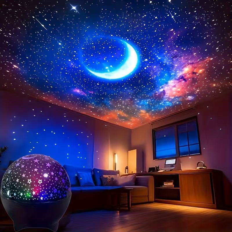 Sound Activated Star Moon Projector Light – USB Powered RGB Night Lamp for Kids Bedroom, Music Sync Flashing Effect | Taa ya Watoto ya Nyota na Mwezi (Star & Moon Kids Light)