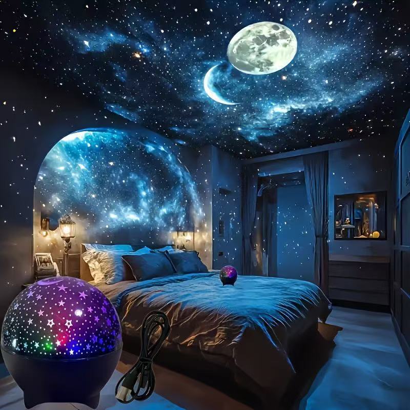 Sound Activated Star Moon Projector Light – USB Powered RGB Night Lamp for Kids Bedroom, Music Sync Flashing Effect | Taa ya Watoto ya Nyota na Mwezi (Star & Moon Kids Light)