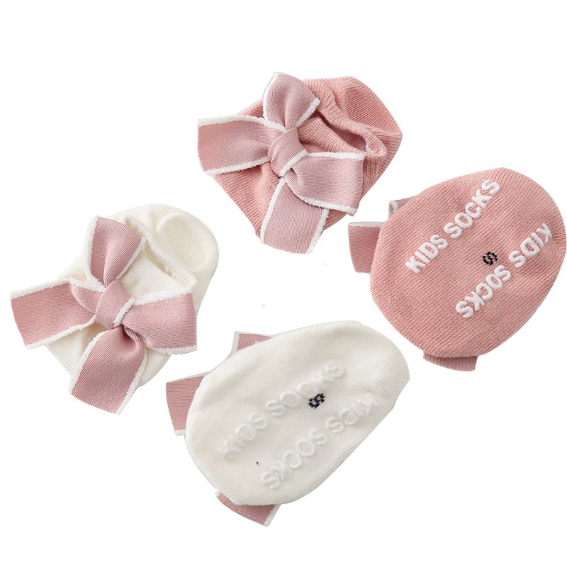 Cute Bowknot Baby Socks Soft Cotton Newborn Girl Short Socks With Rubber Soles Anti Slip Solid Color Kids Toddler Floor Socks