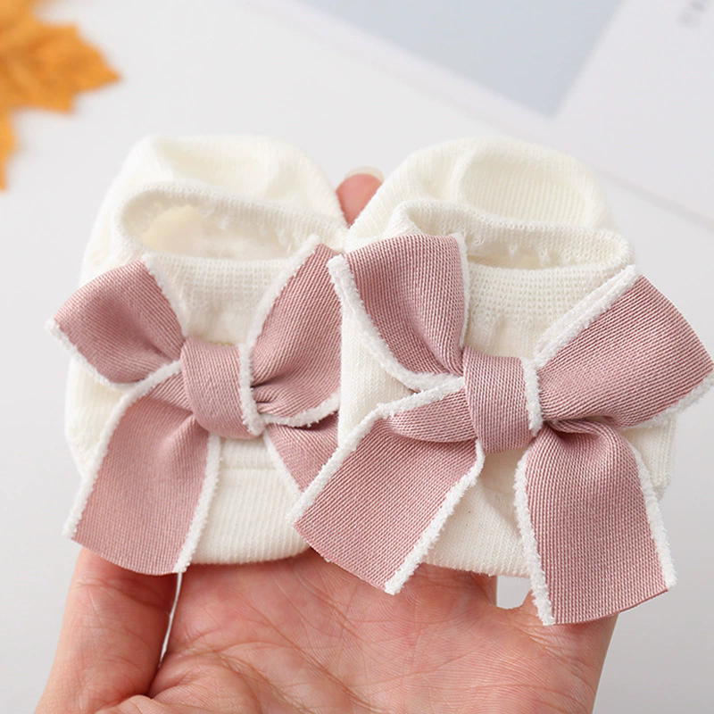 Cute Bowknot Baby Socks Soft Cotton Newborn Girl Short Socks With Rubber Soles Anti Slip Solid Color Kids Toddler Floor Socks