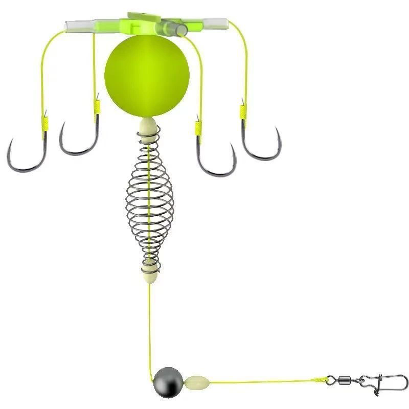 New String Hook Fishing Bait Cage Four Hook Carbon Steel Line Group Feeder Sinker Float Fishing Spring Bait Cage Accessories