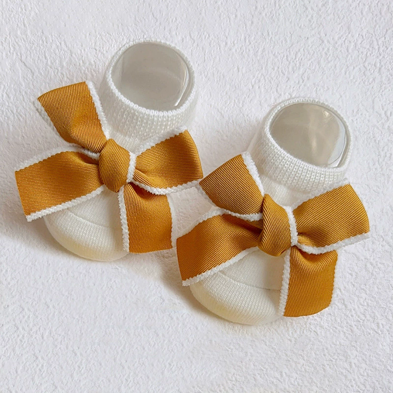 Cute Bowknot Baby Socks Soft Cotton Newborn Girl Short Socks With Rubber Soles Anti Slip Solid Color Kids Toddler Floor Socks