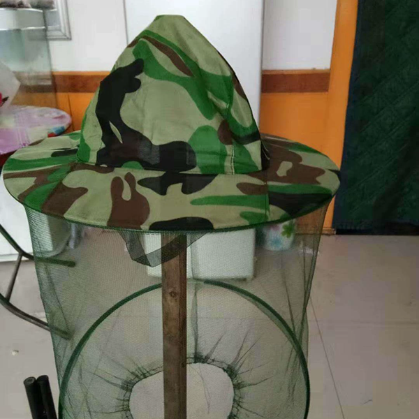 Outdoor Camouflage Shawl Cap Anti-Bee Bucket Mesh Hat Silk Satin Net Cap Neck Tightening for Beekeeping Hiking Fishing Camping