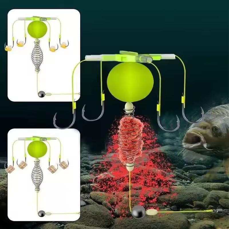New String Hook Fishing Bait Cage Four Hook Carbon Steel Line Group Feeder Sinker Float Fishing Spring Bait Cage Accessories