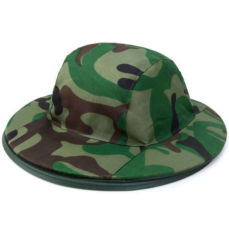 Outdoor Camouflage Shawl Cap Anti-Bee Bucket Mesh Hat Silk Satin Net Cap Neck Tightening for Beekeeping Hiking Fishing Camping