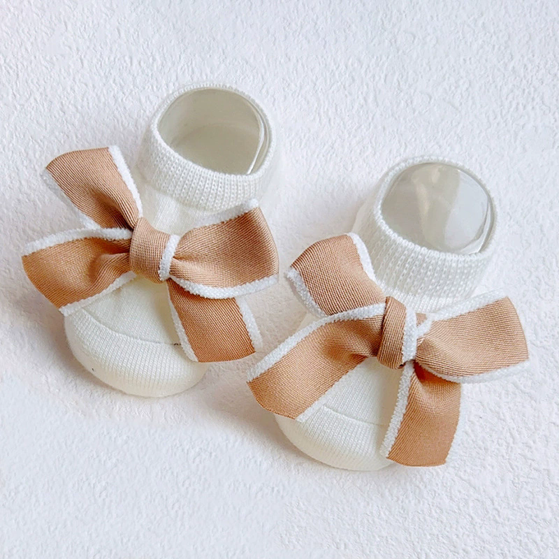 Cute Bowknot Baby Socks Soft Cotton Newborn Girl Short Socks With Rubber Soles Anti Slip Solid Color Kids Toddler Floor Socks