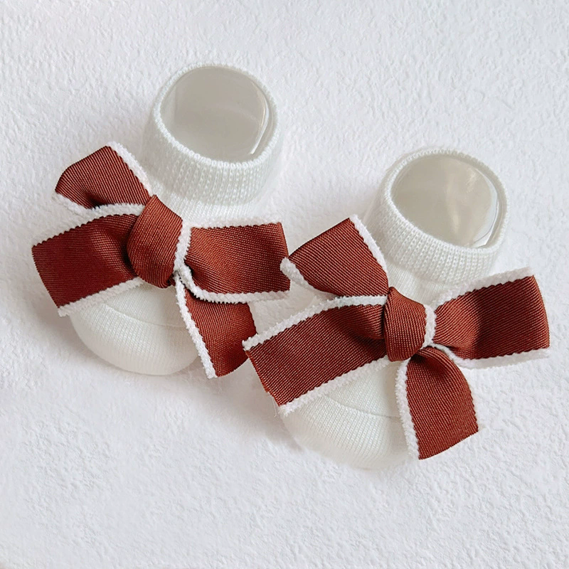 Cute Bowknot Baby Socks Soft Cotton Newborn Girl Short Socks With Rubber Soles Anti Slip Solid Color Kids Toddler Floor Socks