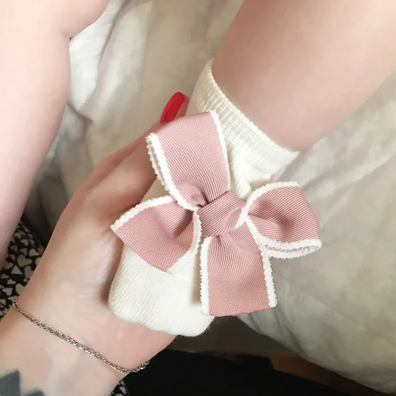Cute Bowknot Baby Socks Soft Cotton Newborn Girl Short Socks With Rubber Soles Anti Slip Solid Color Kids Toddler Floor Socks
