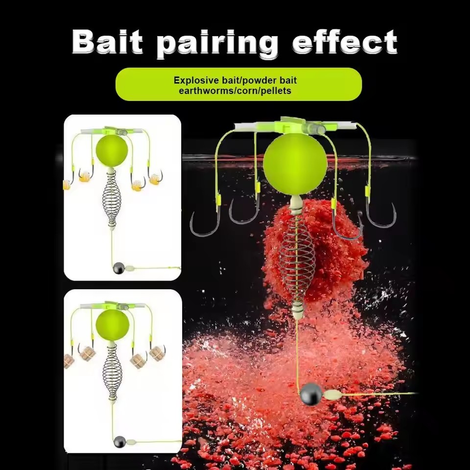 New String Hook Fishing Bait Cage Four Hook Carbon Steel Line Group Feeder Sinker Float Fishing Spring Bait Cage Accessories
