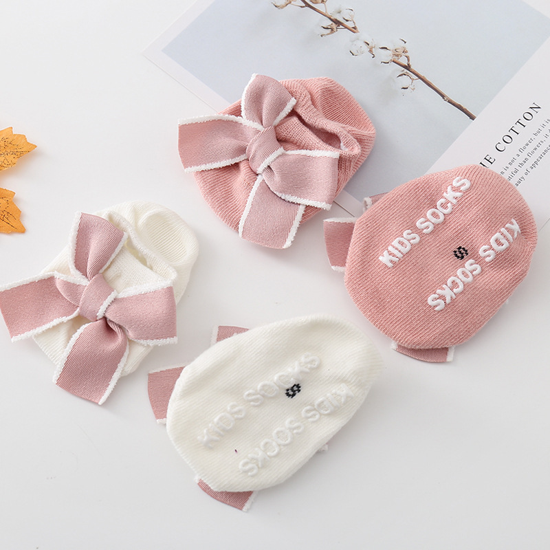 Cute Bowknot Baby Socks Soft Cotton Newborn Girl Short Socks With Rubber Soles Anti Slip Solid Color Kids Toddler Floor Socks