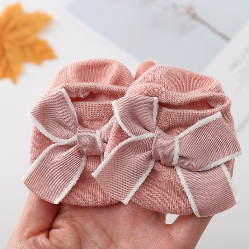 Cute Bowknot Baby Socks Soft Cotton Newborn Girl Short Socks With Rubber Soles Anti Slip Solid Color Kids Toddler Floor Socks