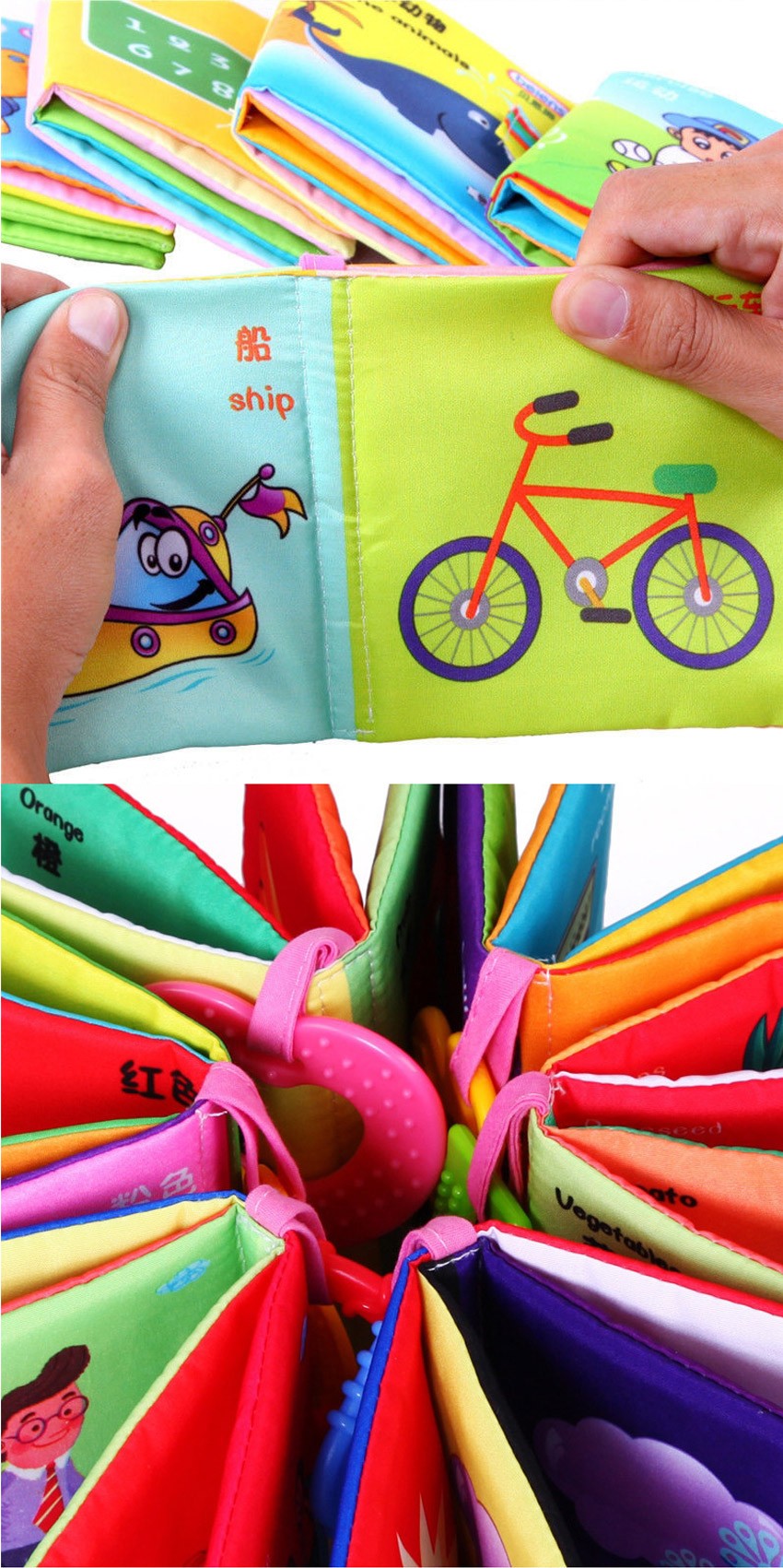 Baby Cloth Book Toy Teether Infant Learning Education Animal Rattle Mobile Toys for Newborn Livros Infantis Mordedores Para Bebe F4--18