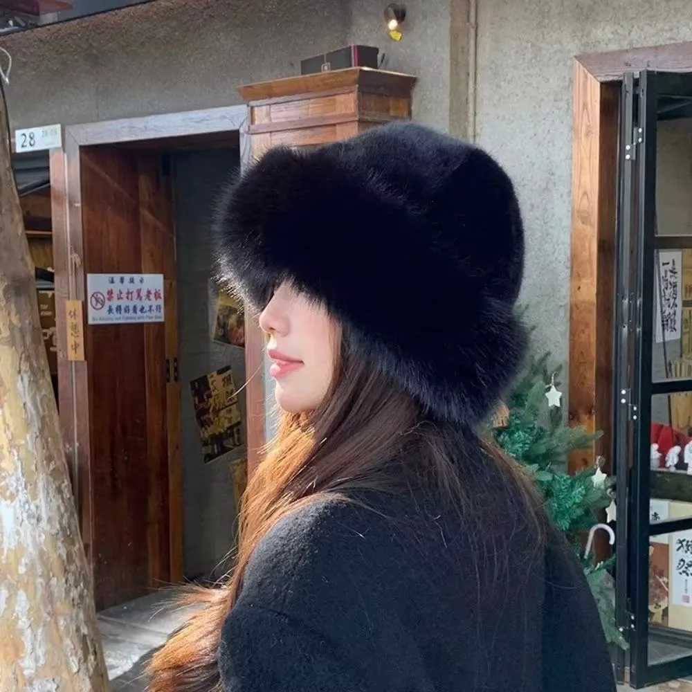 New Fluffy Fur Bucket Hat For Women Plush Fisherman Hat Warm Women's Winter Hat Thicken Cold Snowy Day Panama Cap Chrismas Gifts