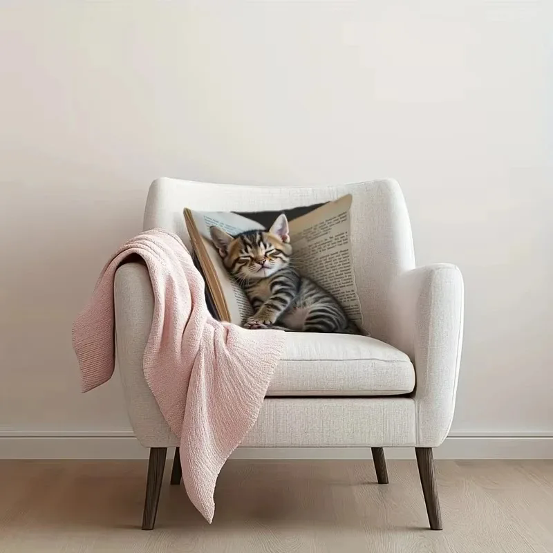 1PC   Sofa Cat Pillow Cover, Single-Sided Print for Easter, No Pillow Insert, Perfect for Any Living Room,Sofa Decor Style