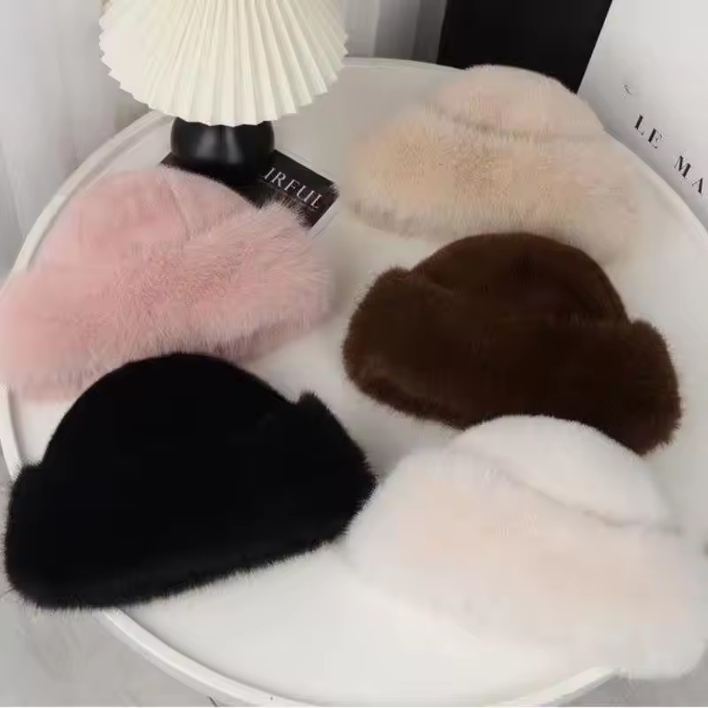 New Fluffy Fur Bucket Hat For Women Plush Fisherman Hat Warm Women's Winter Hat Thicken Cold Snowy Day Panama Cap Chrismas Gifts
