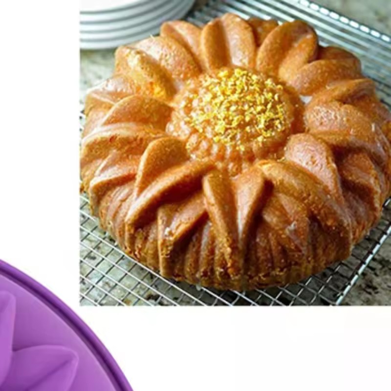 Sunflower Silicone Mold Cake Flower Pan 9.5Inch CakeBakeware Baking Tools Round Bread Loaf Pizza Toast With Anti-scalding Handle