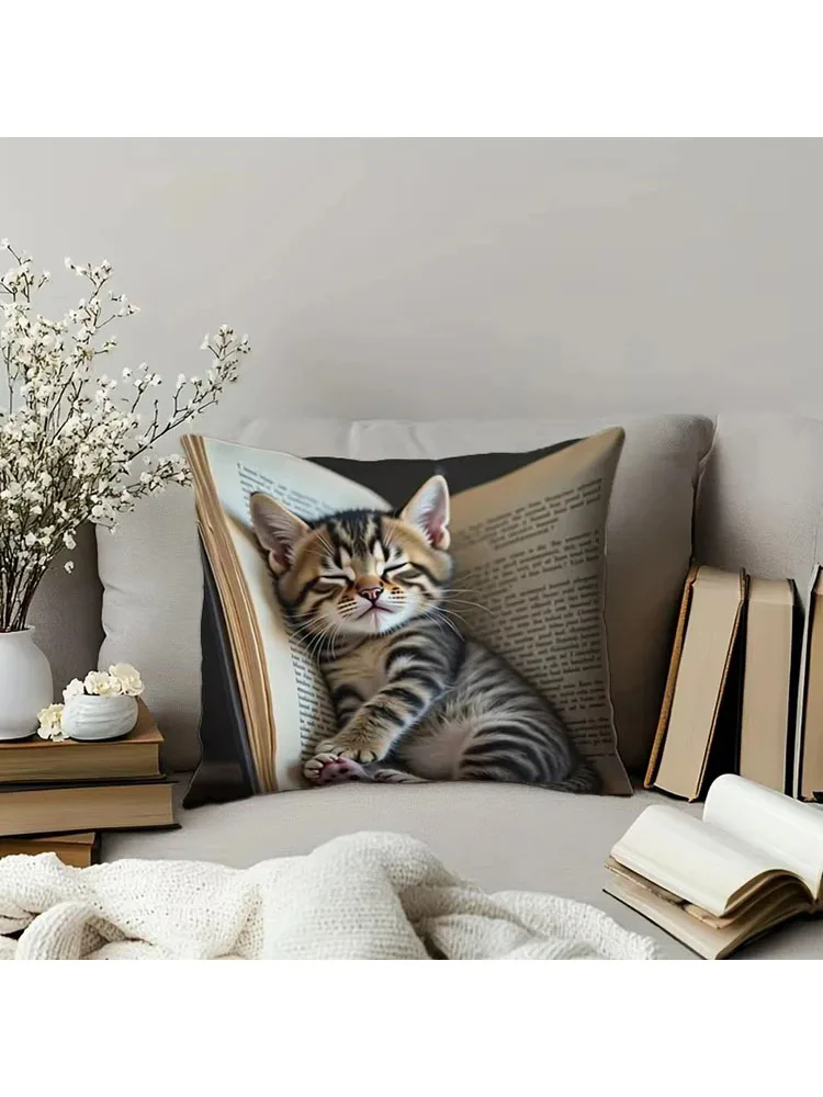 1PC   Sofa Cat Pillow Cover, Single-Sided Print for Easter, No Pillow Insert, Perfect for Any Living Room,Sofa Decor Style