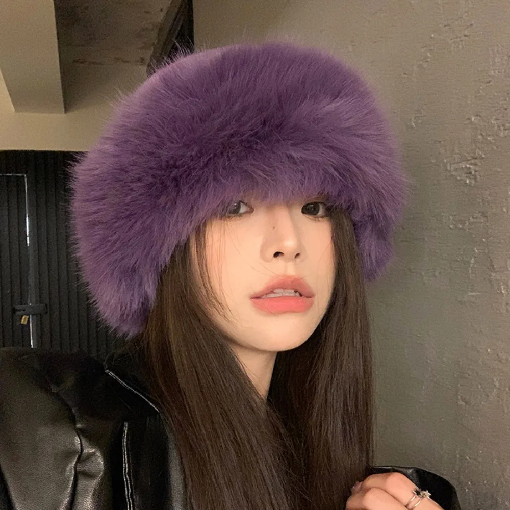 New Fluffy Fur Bucket Hat For Women Plush Fisherman Hat Warm Women's Winter Hat Thicken Cold Snowy Day Panama Cap Chrismas Gifts