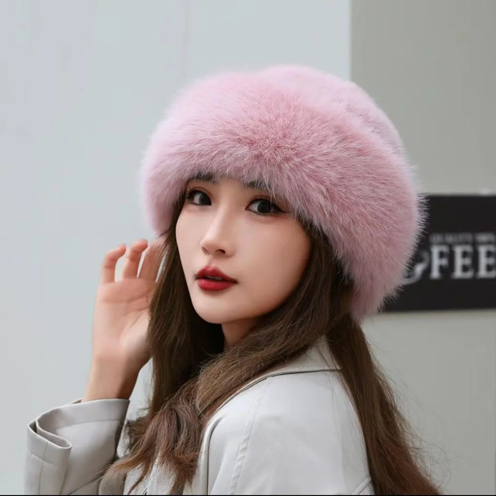 New Fluffy Fur Bucket Hat For Women Plush Fisherman Hat Warm Women's Winter Hat Thicken Cold Snowy Day Panama Cap Chrismas Gifts