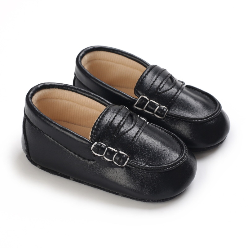 Adorable Black & Brown Baby Beginner Loafers - Non-Slip Soft Sole, Casual Low-Top Infant Shoes with Decorative Stitching, Lightw