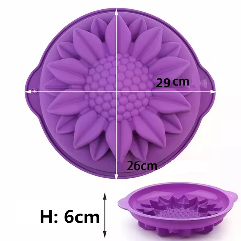 Sunflower Silicone Mold Cake Flower Pan 9.5Inch CakeBakeware Baking Tools Round Bread Loaf Pizza Toast With Anti-scalding Handle