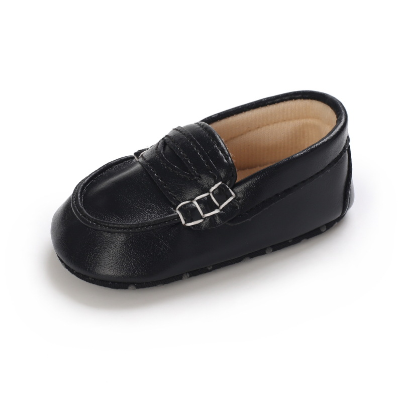Adorable Black & Brown Baby Beginner Loafers - Non-Slip Soft Sole, Casual Low-Top Infant Shoes with Decorative Stitching, Lightw
