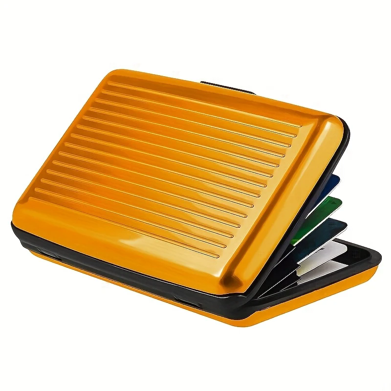 A Single Piece Of RFID Shielded Credit Card Protector, Aluminum Business Card Holder With 6 Slots, Golden ID Card Wallet, Secure C-28