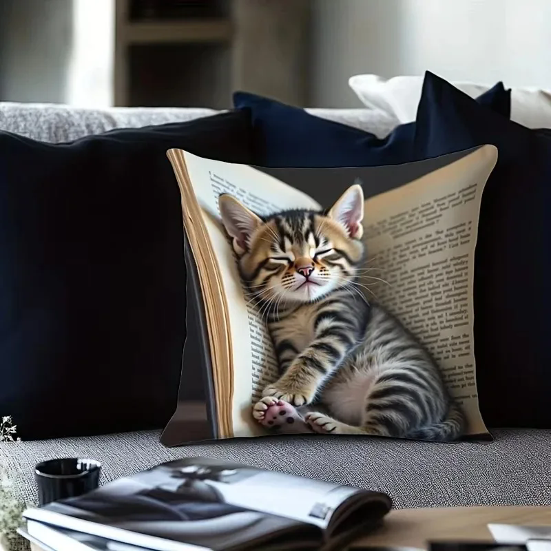 1PC   Sofa Cat Pillow Cover, Single-Sided Print for Easter, No Pillow Insert, Perfect for Any Living Room,Sofa Decor Style