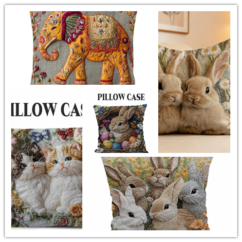 VIKAMA Embroidered Patchwork Cute Pet Blanket for Living Room Sofa Cushion Cover, Children's Room Pillow Cover, Home Decoration