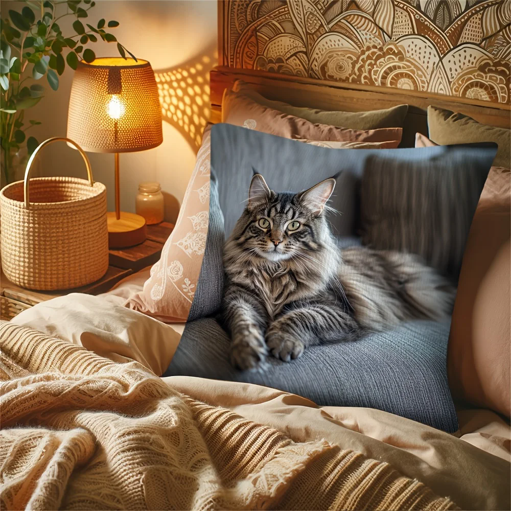 1PC   Sofa Cat Pillow Cover, Single-Sided Print for Easter, No Pillow Insert, Perfect for Any Living Room,Sofa Decor Style