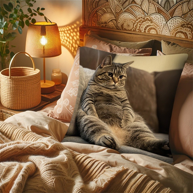 1PC   Sofa Cat Pillow Cover, Single-Sided Print for Easter, No Pillow Insert, Perfect for Any Living Room,Sofa Decor Style