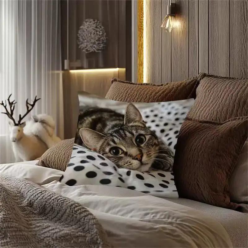 1PC   Sofa Cat Pillow Cover, Single-Sided Print for Easter, No Pillow Insert, Perfect for Any Living Room,Sofa Decor Style